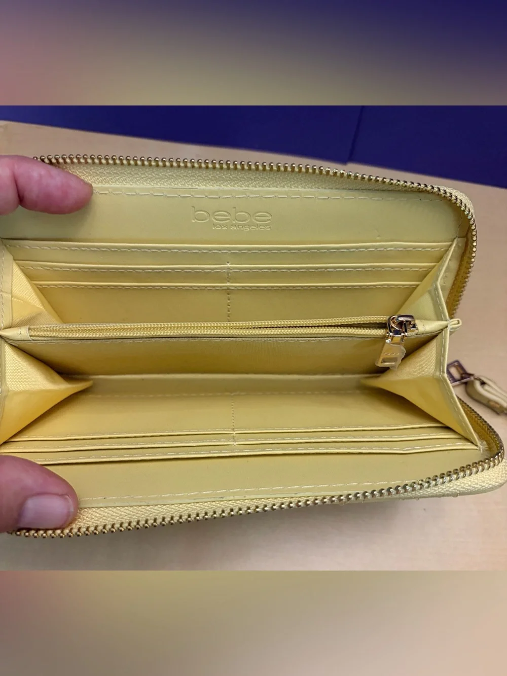 BEBE Yellow Quilted Wristlet Wallet with Gold Accents